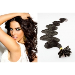 Vlnité vlasy evropského typu k prodlužování keratinem 50cm - přírodní černé