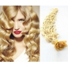 Kudrnaté vlasy evropského typu k prodlužování keratinem 60cm - nejsvětlejší blond