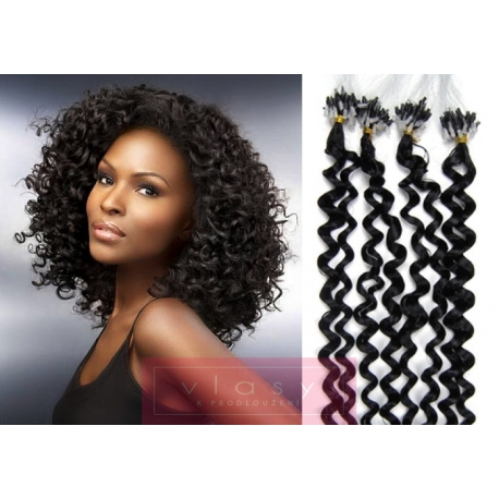 Kudrnaté vlasy Micro Ring / Easy Loop / Easy Ring / Micro Loop 50cm – černé