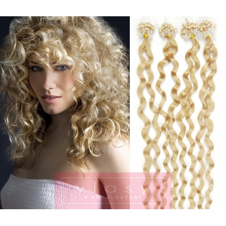 Kudrnaté vlasy Micro Ring / Easy Loop / Easy Ring / Micro Loop 60cm – nejsvětlejší blond