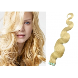Vlnité vlasy pro metodu Pu Extension / Tape Hair / Tape IN 50cm - nejsvětlejší blond