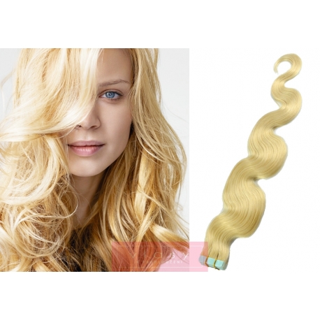 Vlnité vlasy pro metodu Pu Extension / Tape Hair / Tape IN 50cm - nejsvětlejší blond