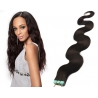 Vlnité vlasy pro metodu Pu Extension / Tape Hair / Tape IN 60cm - přírodní černé