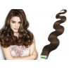 Vlnité vlasy pro metodu Pu Extension / Tape Hair / Tape IN 60cm - středně hnědé