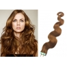 Vlnité vlasy pro metodu Pu Extension / Tape Hair / Tape IN 60cm - světle hnědé