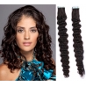 Kudrnaté vlasy pro metodu Pu Extension / Tape Hair / Tape IN 60cm - přírodní černé