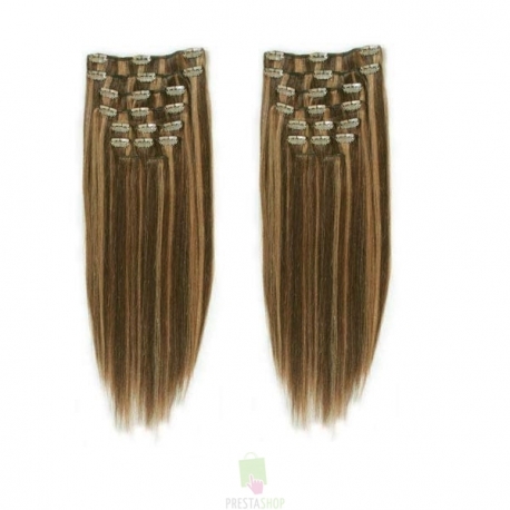 Clip in maxi set 63cm pravé lidské vlasy – REMY 240g – TMAVÝ MELÍR