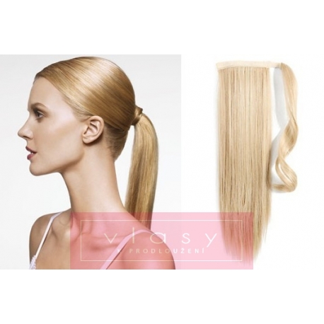 Clip in příčesek culík/cop 100% lidské vlasy 50cm - nejsvětlejší blond